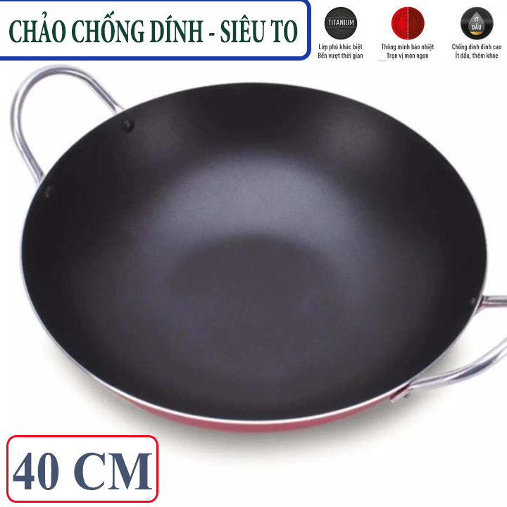[CHẢO LỚN 42 CM_PL] Chảo chống dính 42 cm 2 quai hàng công ty chính hãng - 42cm/ Chảo chiên xào cho nhà hàng /quán ăn/ gia đình .... men chống dính an toàn [hình ảnh thật sản phẩm]