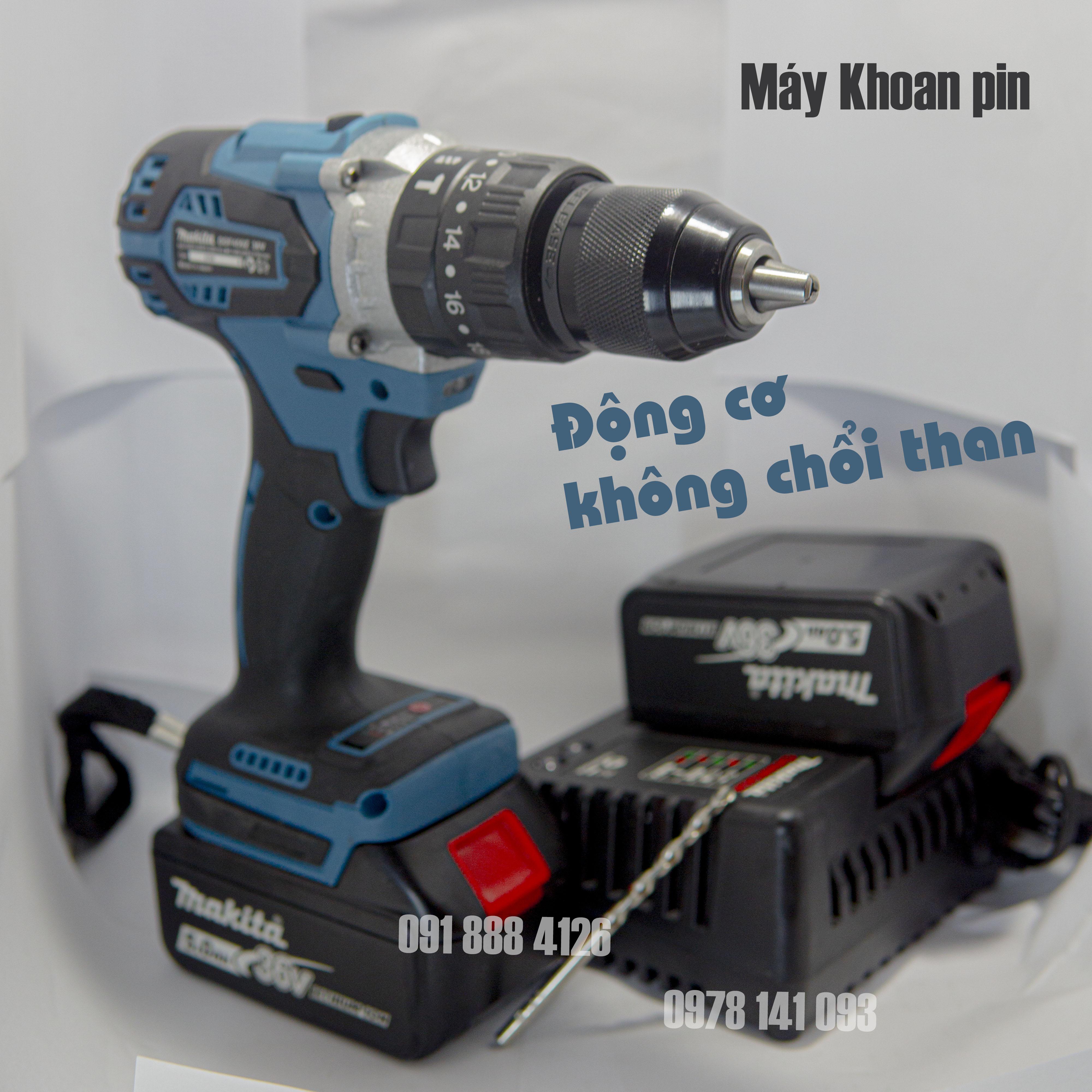 máy khoan pin 36v động cơ không chổi than tặng kèm mũi khoan tường 6mm 1 PIN 10 CELL