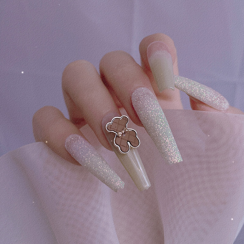 Charm Gấu Da Nơ Cao Cấp Đính Móng