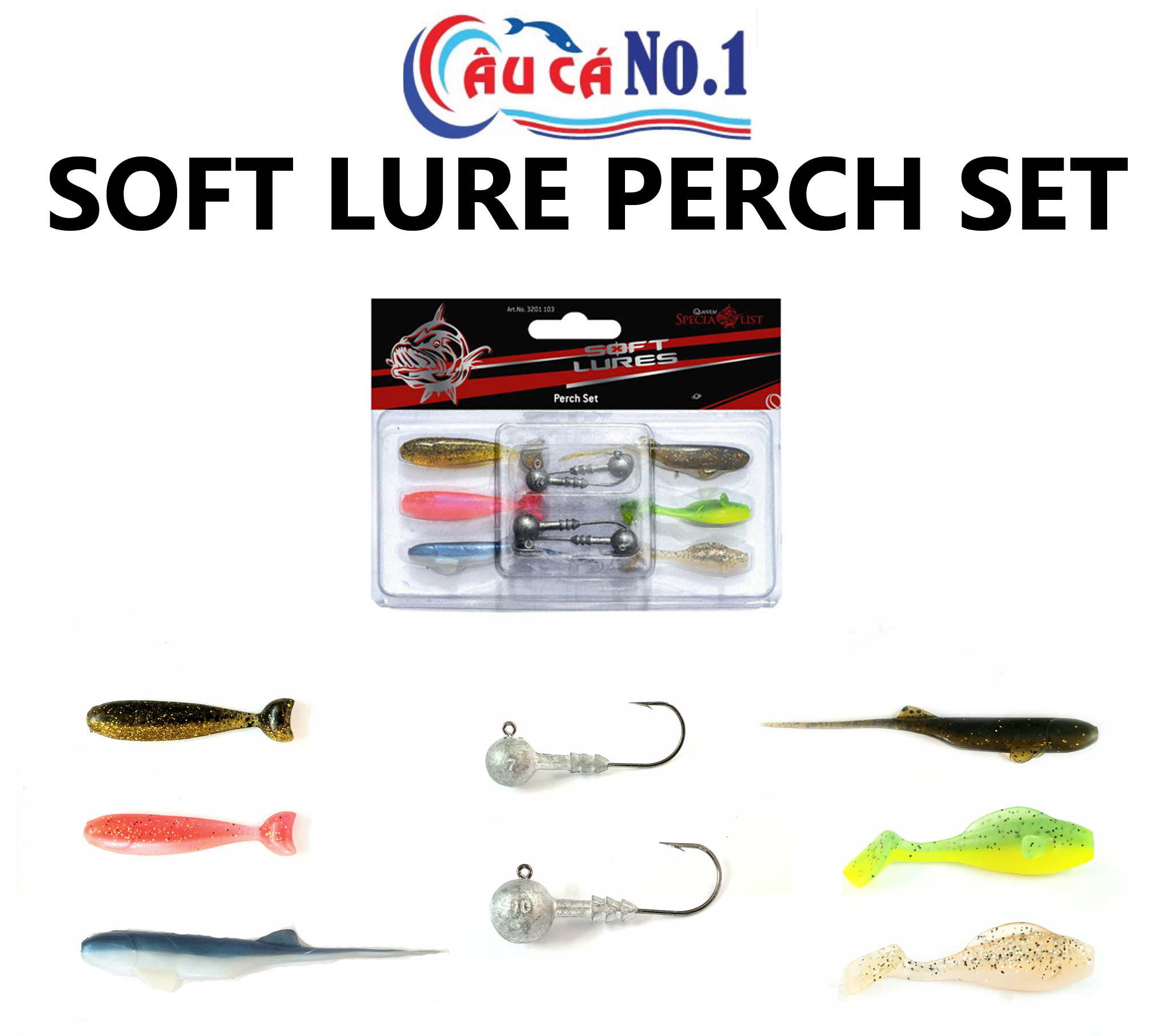 Vỉ mồi mềm có sẵn lưỡi soft lure perch set