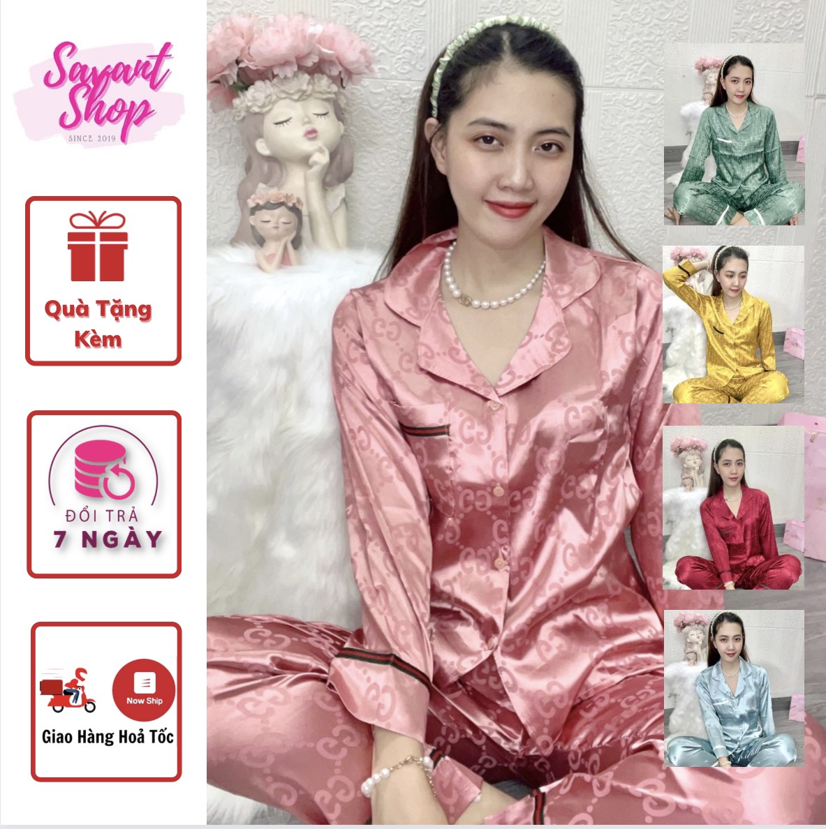 Bộ Pijama Mặc Nhà Lụa Gấm Tay Dài Vải Đẹp