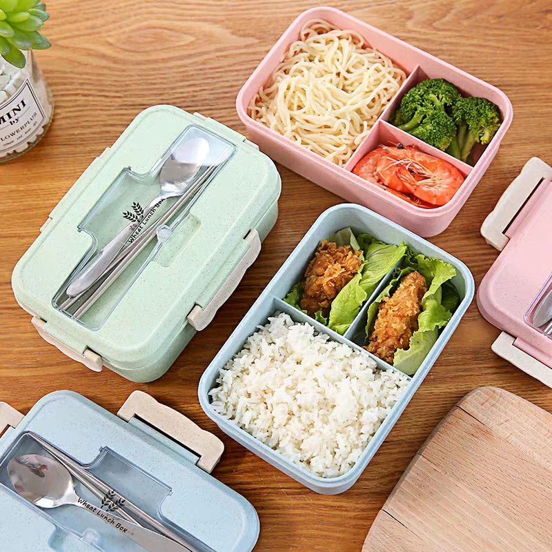 Hộp Cơm Lúa Mạch 3 Ngăn Kèm Đũa Thìa