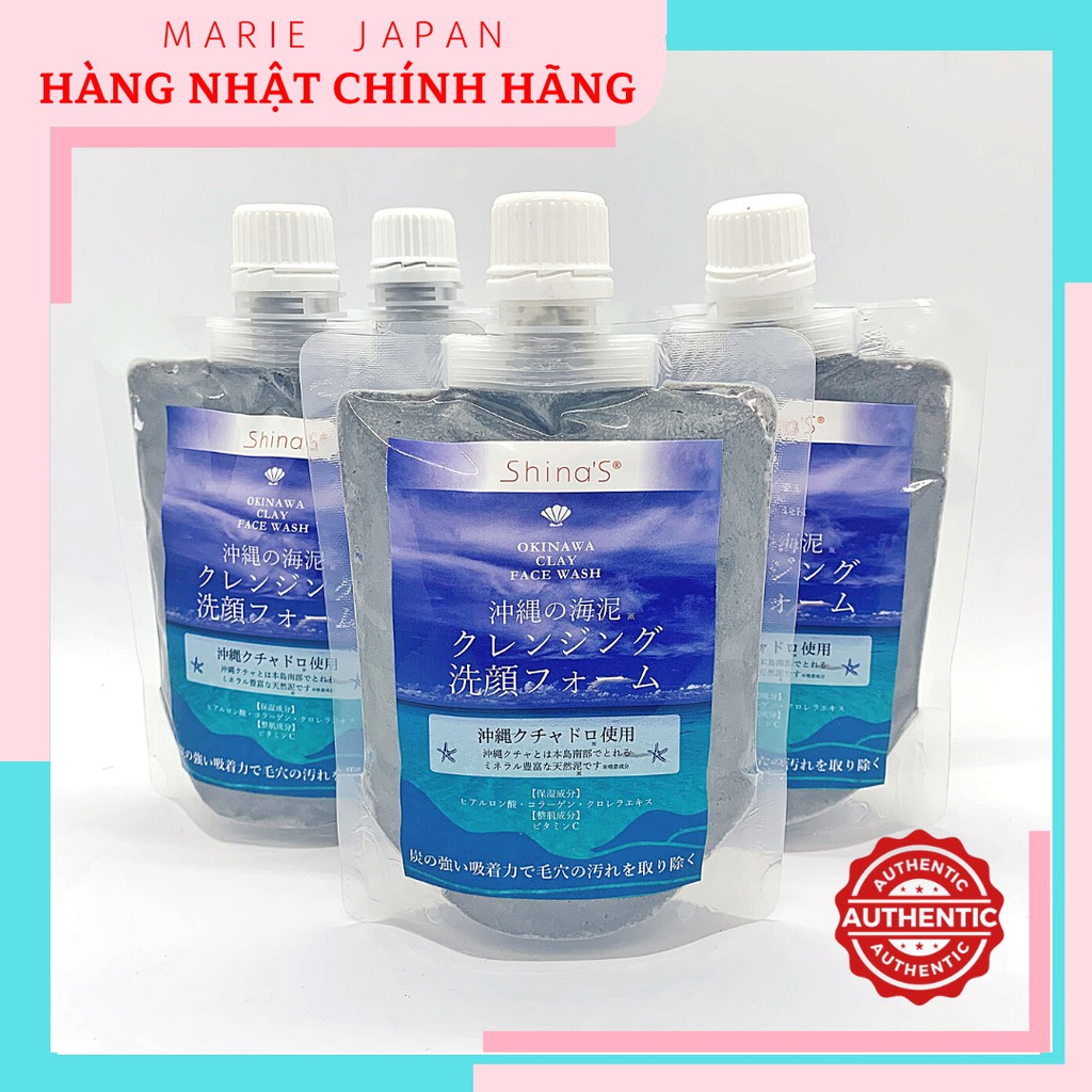 Sữa Rửa Mặt Tẩy Trang Than Hoạt Tính Bùn Khoáng Shina Okinawa Clay Face Wash Nhật Bản 200g