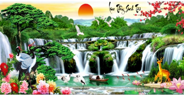[HCM]Tranh đính đá Lưu Thủy Sinh Tài LV427 kích thước 120 x 55cm