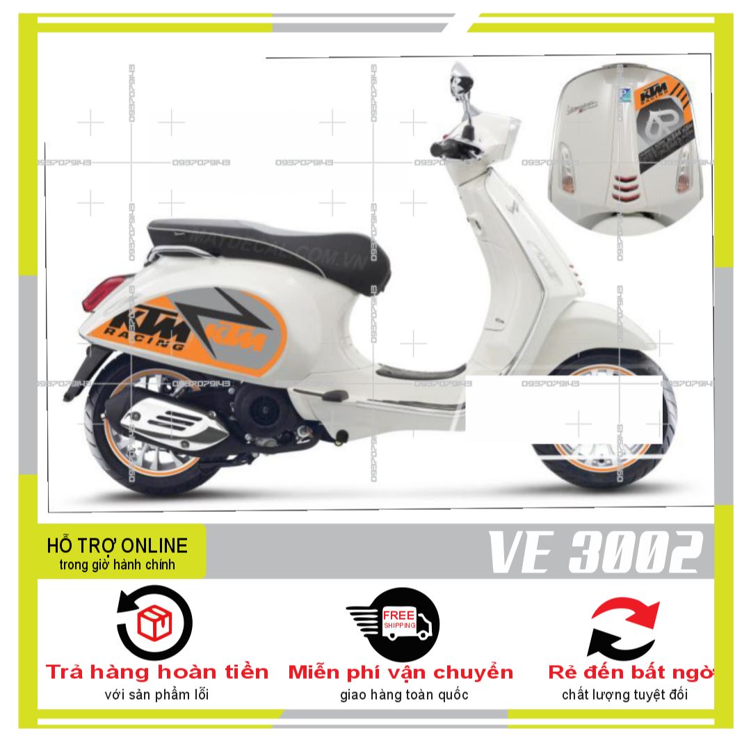 Tem rời vespa ktm dán xe trắng
