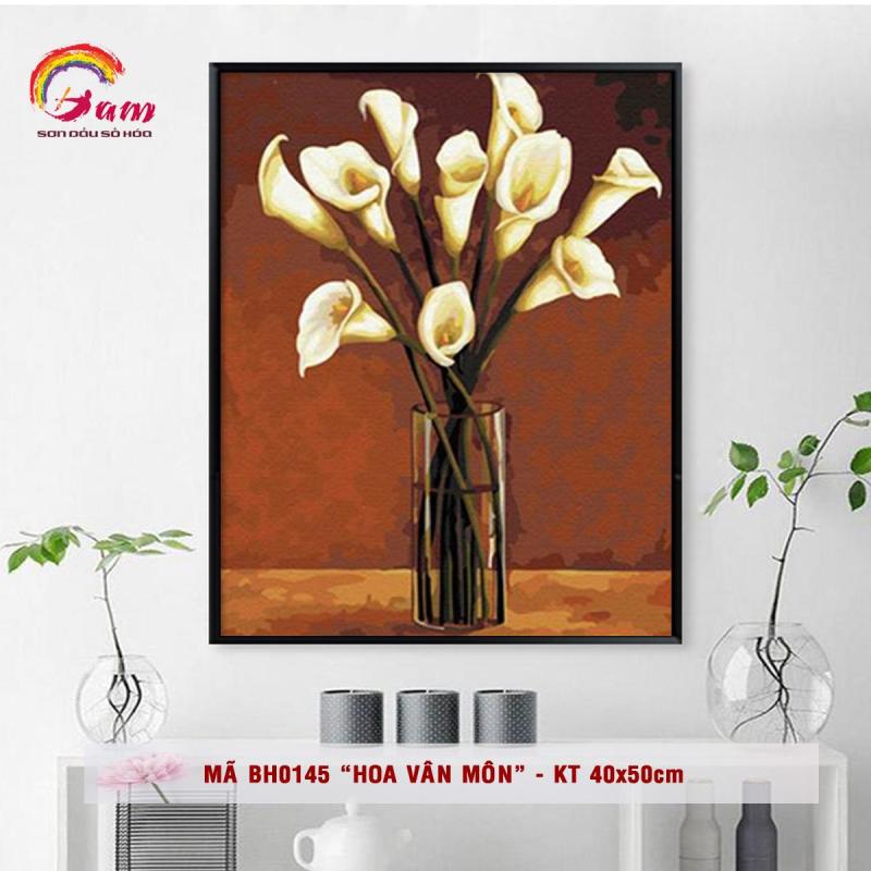 Tranh tô màu theo số sơn dầu số hóa Gam Tranh lọ hoa cổ điển hoa vân môn mã BH0145