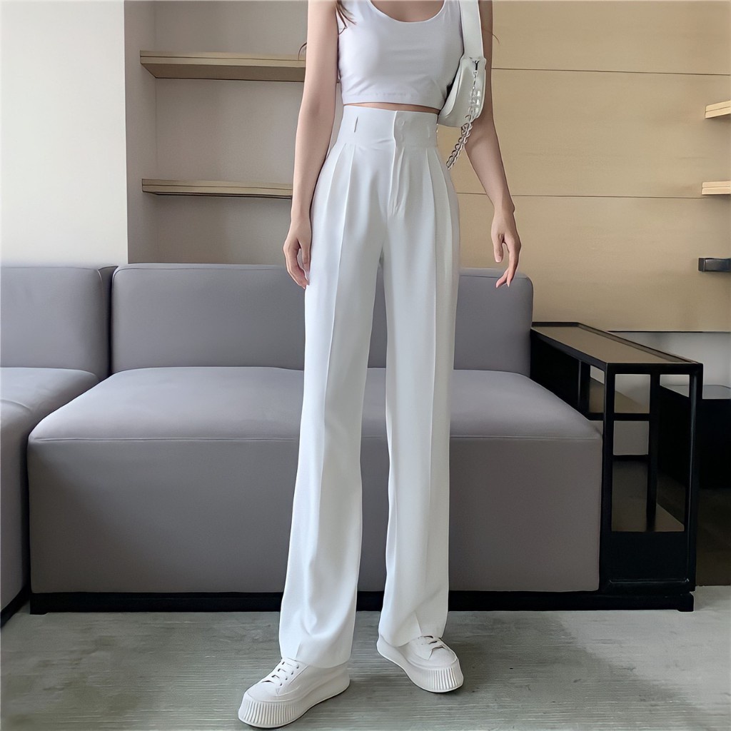Quần culottes ống rộng cao cấp cạp cao hai cúc 002 kamichi