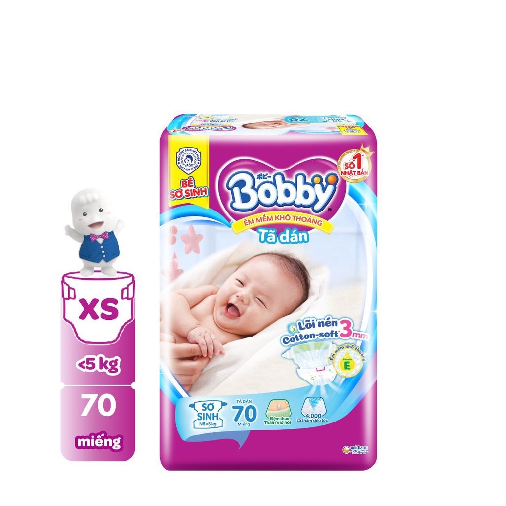 Tã dán sơ sinh bobby size nb70 miếng)