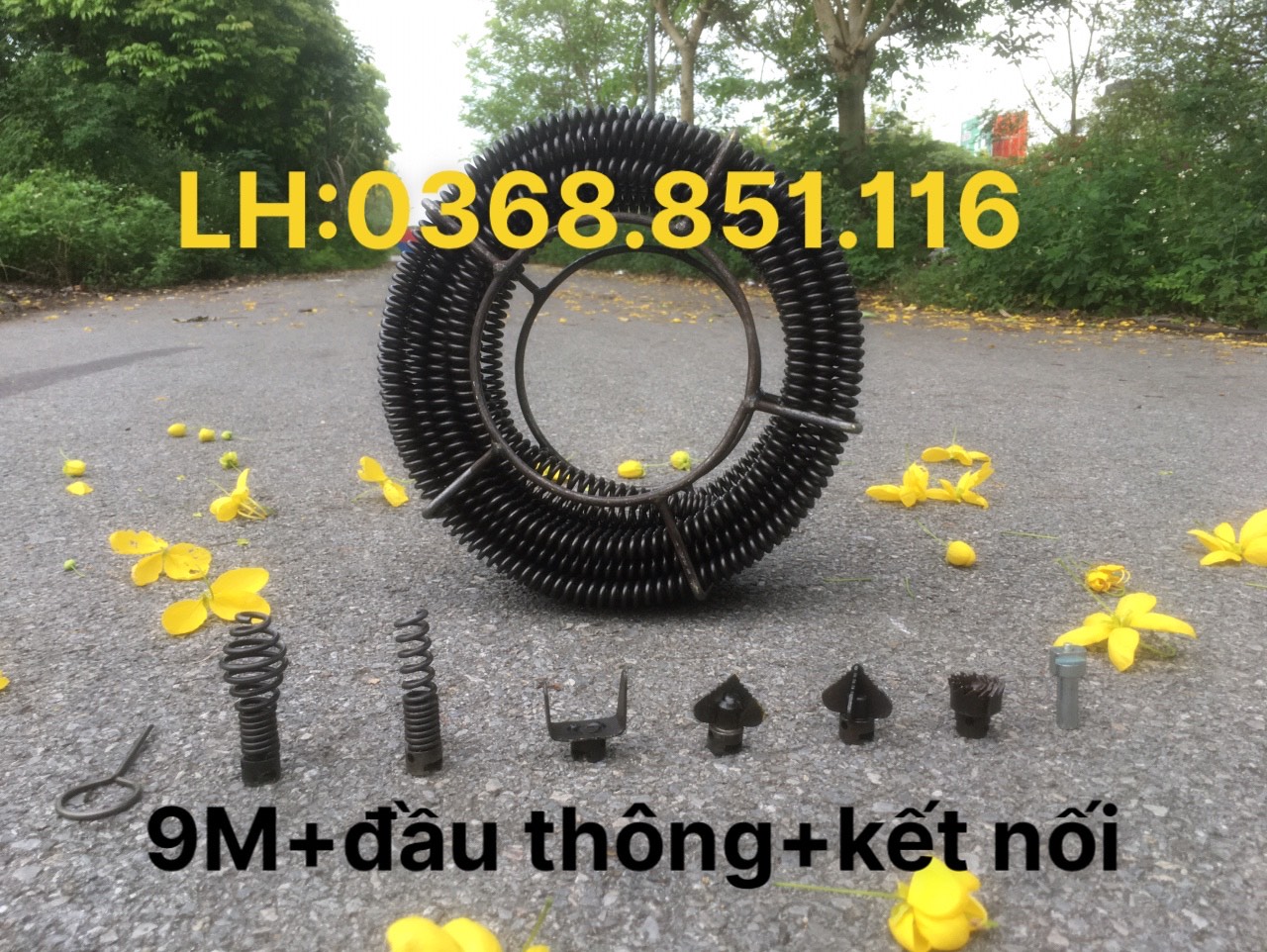 Dây thông tắc cống 9M, đánh bồn cầu, bồn rửa mặt dùng cho máy khoan