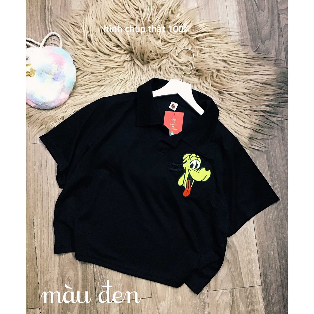 [HCM]Áo Thun Croptop Cổ Bẻ Sticker Bigsize