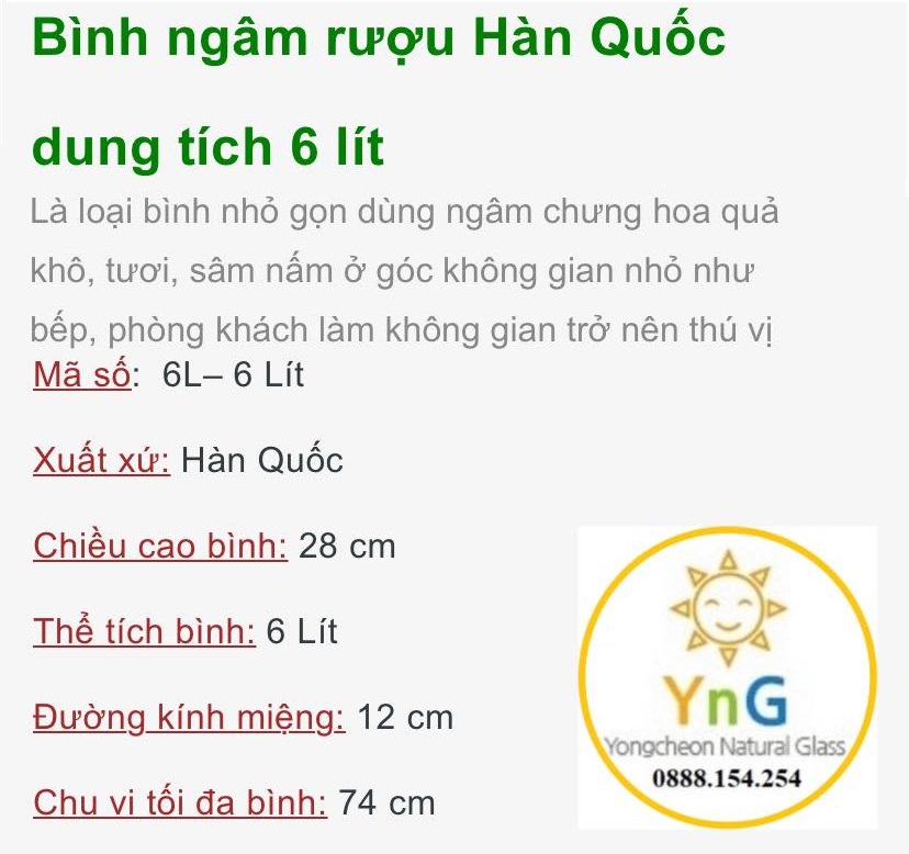Bình NgâmRượu hình Táo Nhập Khẩu Hàn Quốc 6 Lít