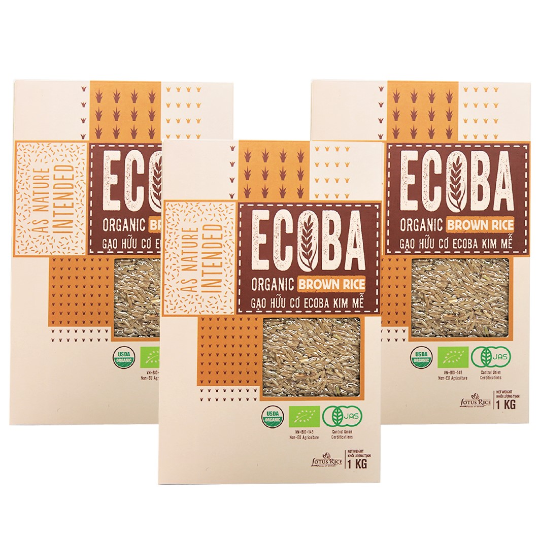 Combo 3 hộp gạo lứt giảm cân hữu cơ - ECOBA Kim Mễ 1kg - Cơm ngon mềm dẻo
