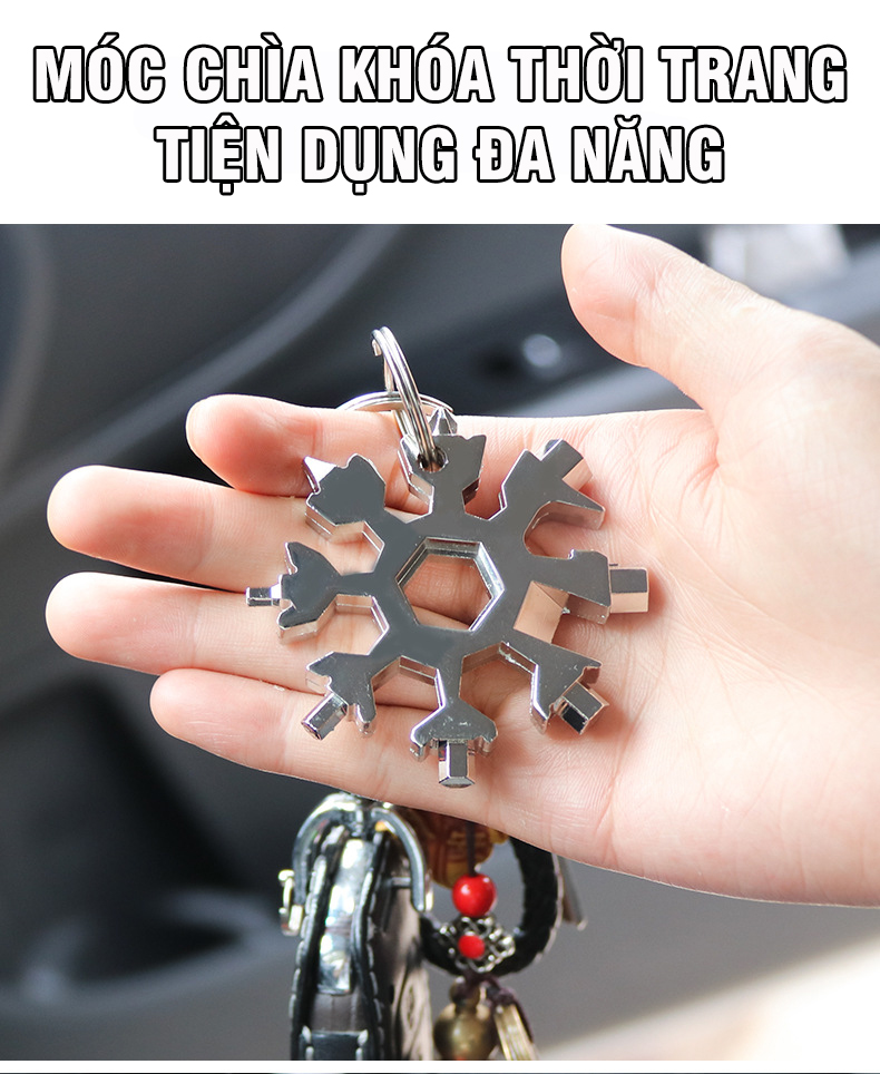 Móc Khóa Hình Bông Tuyết Cờ Lê Đa Năng Tích Hợp 18 Đầu Trong 1 Tiện Lợi Nhỏ Gọn Thông Minh