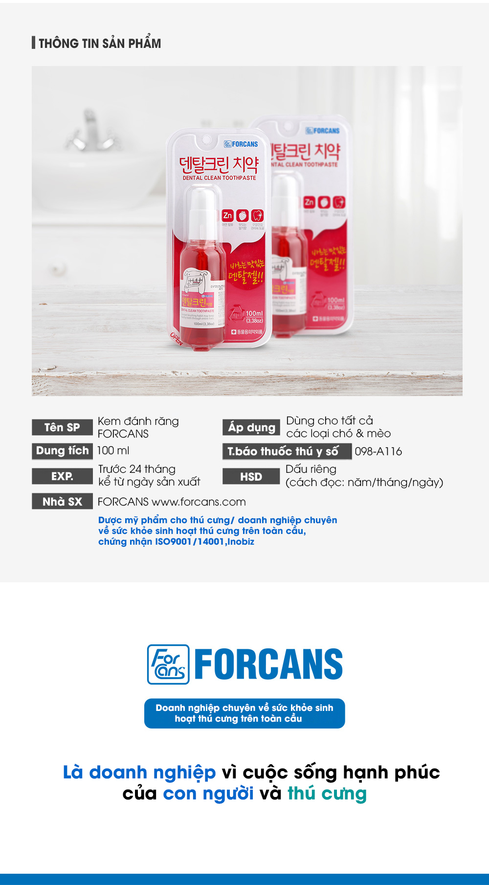 Kem đánh răng dành cho thú cưng Forcans 100ml
