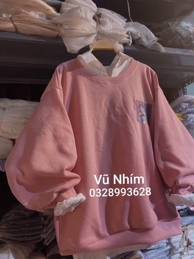 Áo nỉ sweater đôi bạn thân màu hồng