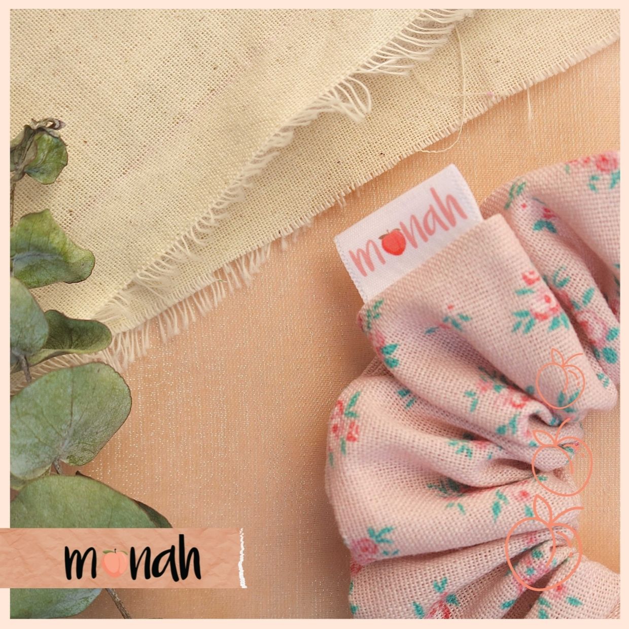 Dây buộc tóc, cột tóc scrunchie linen bột hoa hồng cổ điển dễ thương