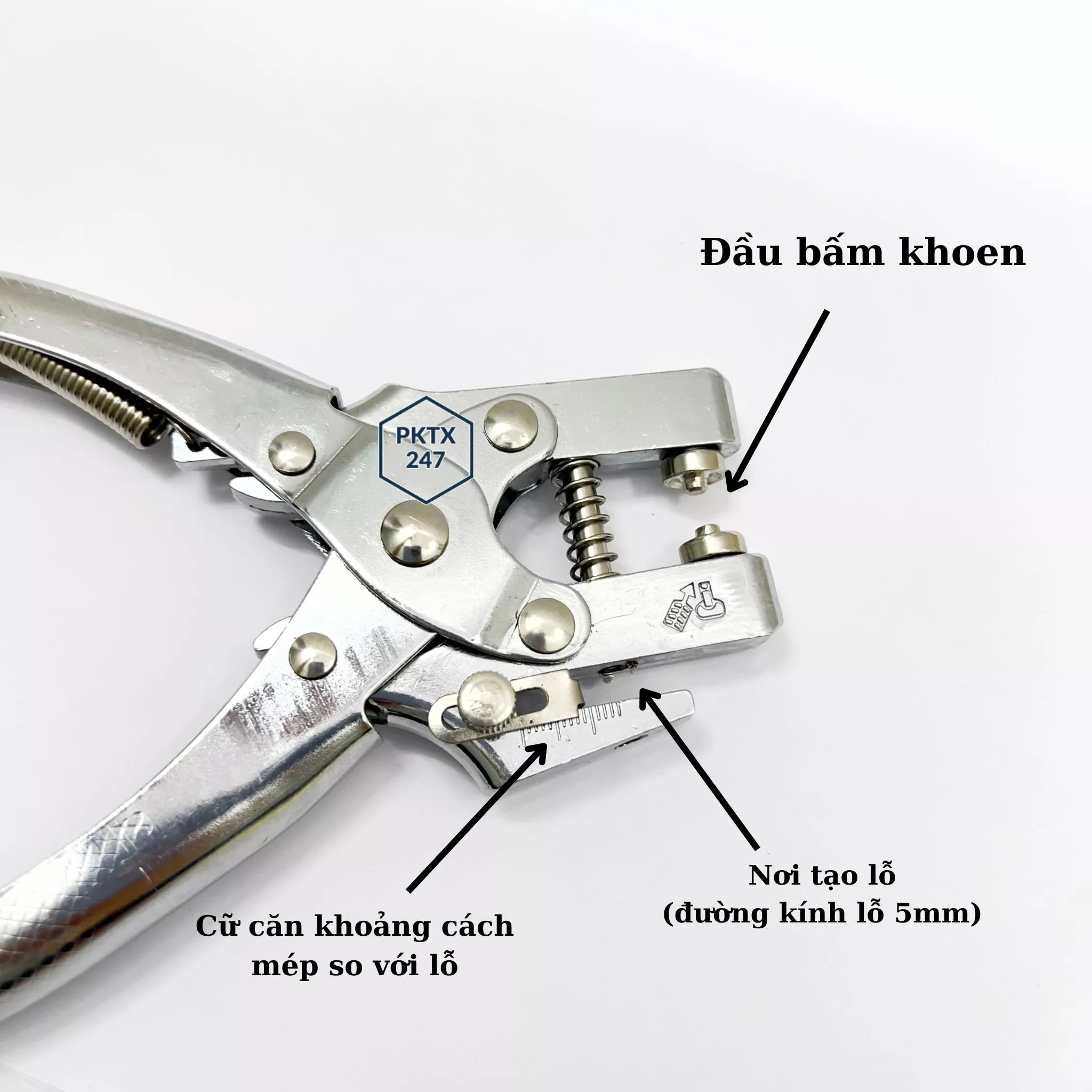 Kìm bấm lỗ giấy, da tạo khoen 5mm (kèm khoen trắng + vàng)