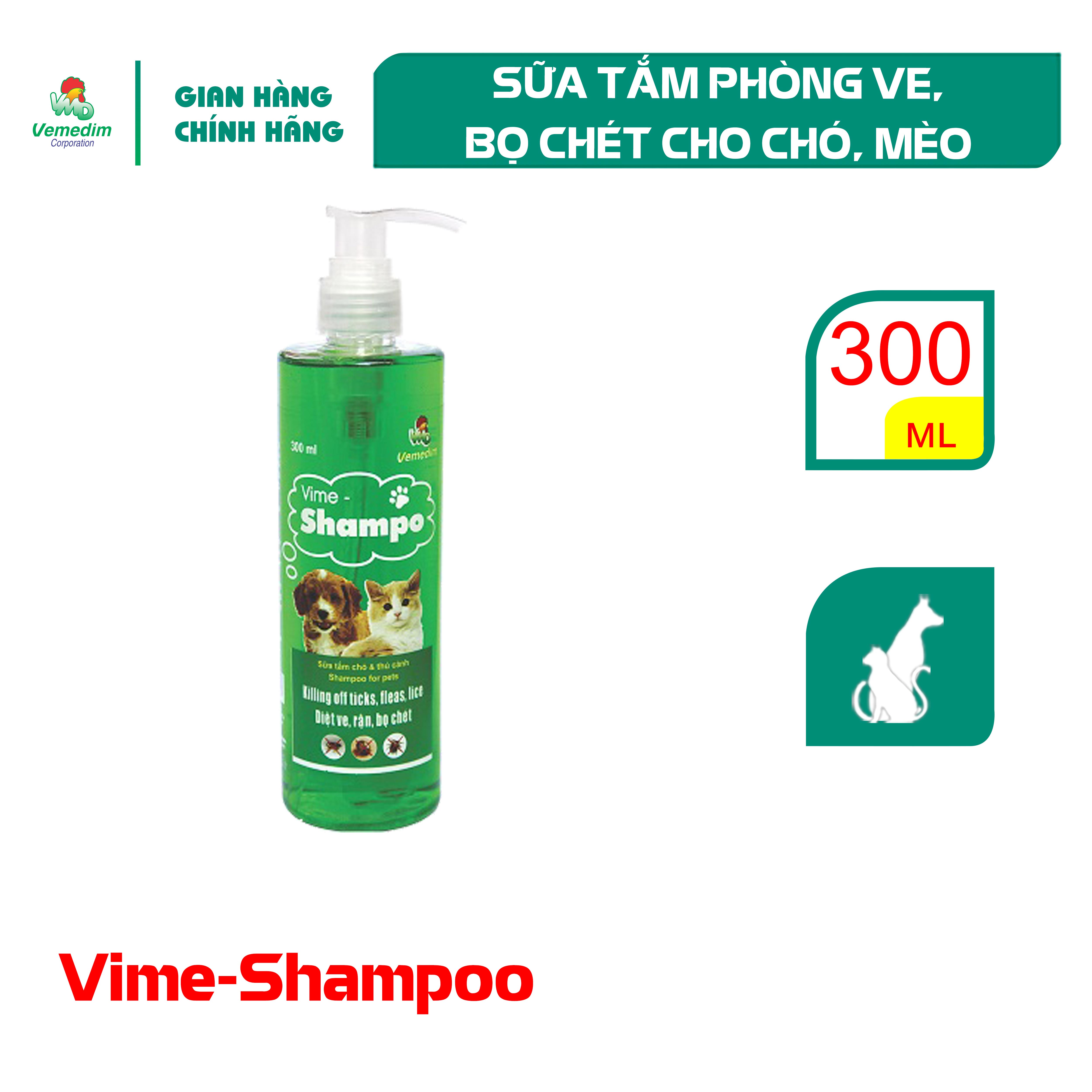 "Hoàn tiền đến 10%" Vemedim Vime Shampo, sữa tắm phòng ve, rận, bọ chét cho chó, mèo, chai trong 300ml
