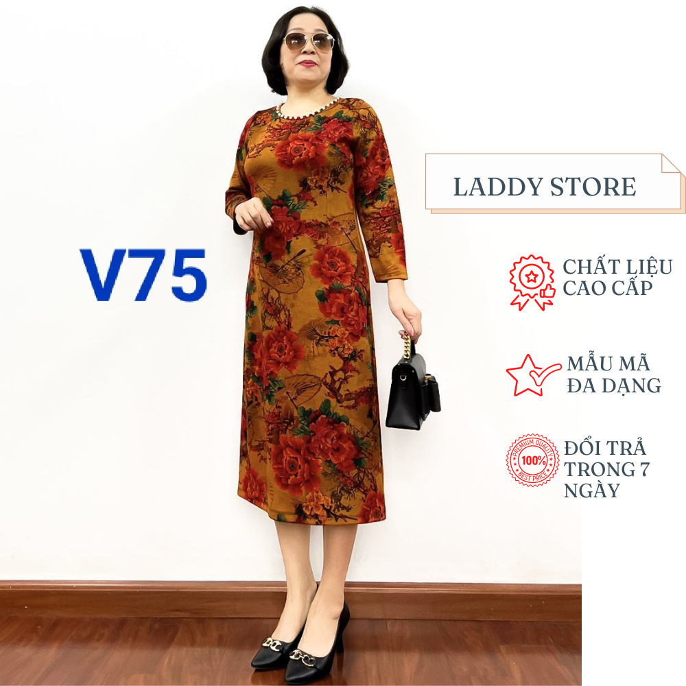 Váy cho mẹ chất liệu cotton cao cấp co giãn họa tiết sang trọng - laddy store