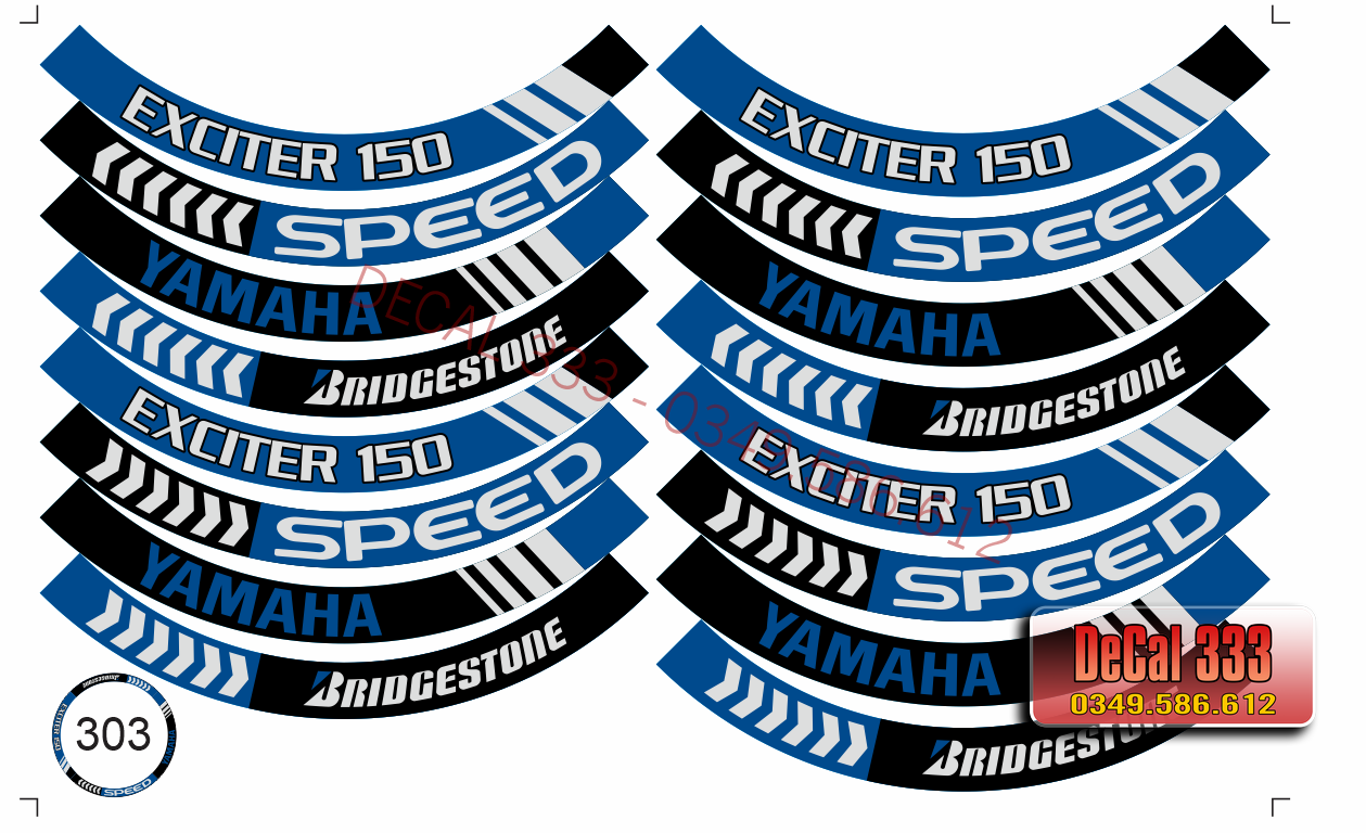 Tem vành xe máy EXCITER SPEED - XANH GP ĐEN 303