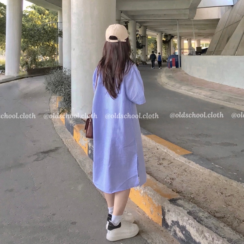 (Oldschoolcloth)ĐẦM SƠ MI KẺ XỐP ULZZANG (video)