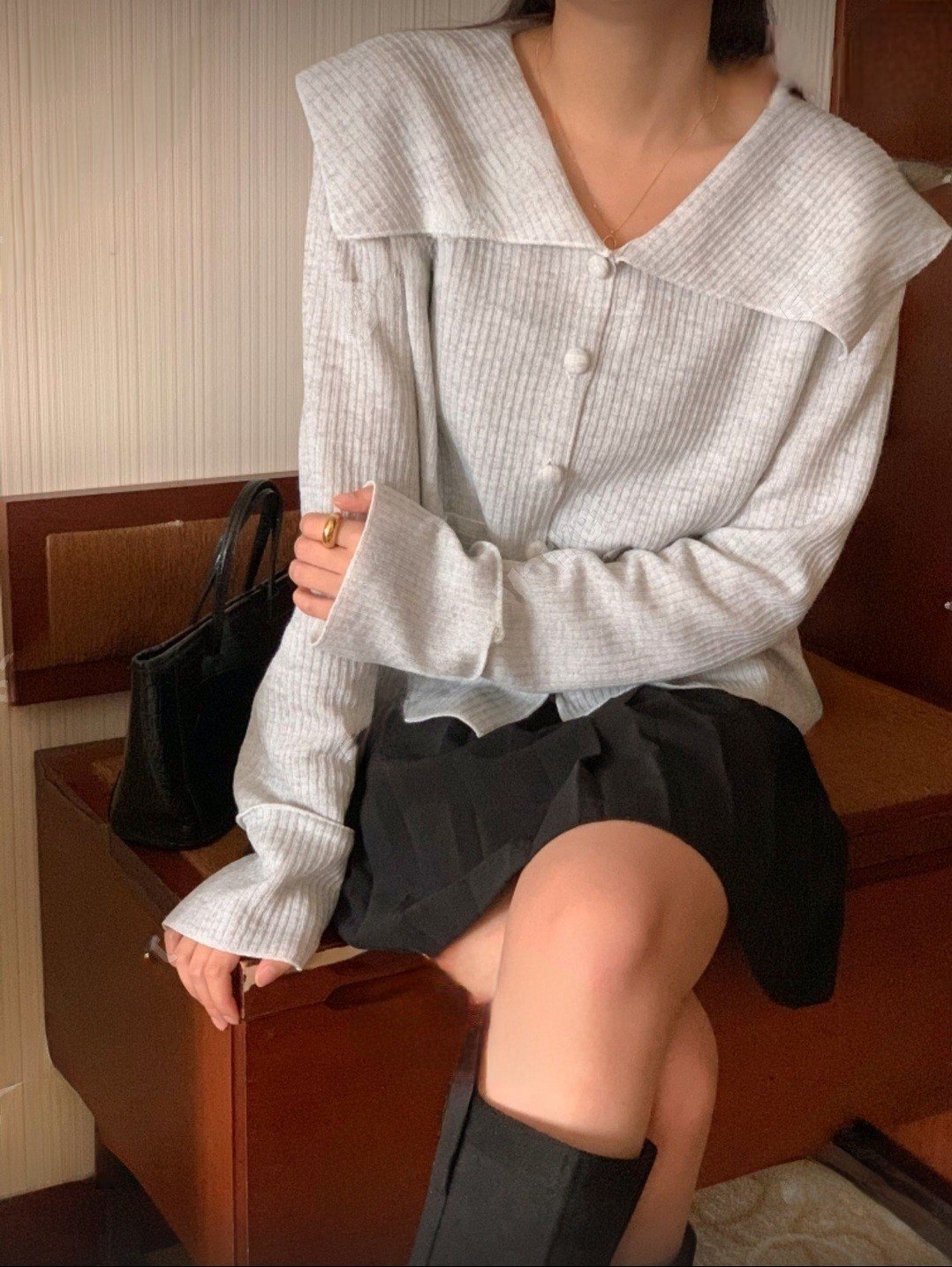 [ogniM Seoul] Áo cardigan len tăm cổ bẻ phong cách Hàn Quốc (Made in Korea)