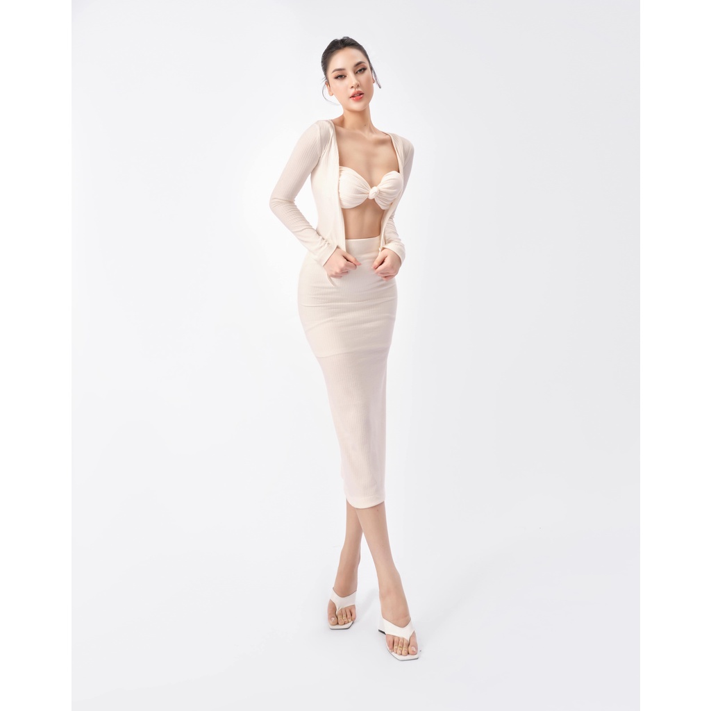 Set áo cúp, cardigan và váy midi CHOUX SET- Tipblu