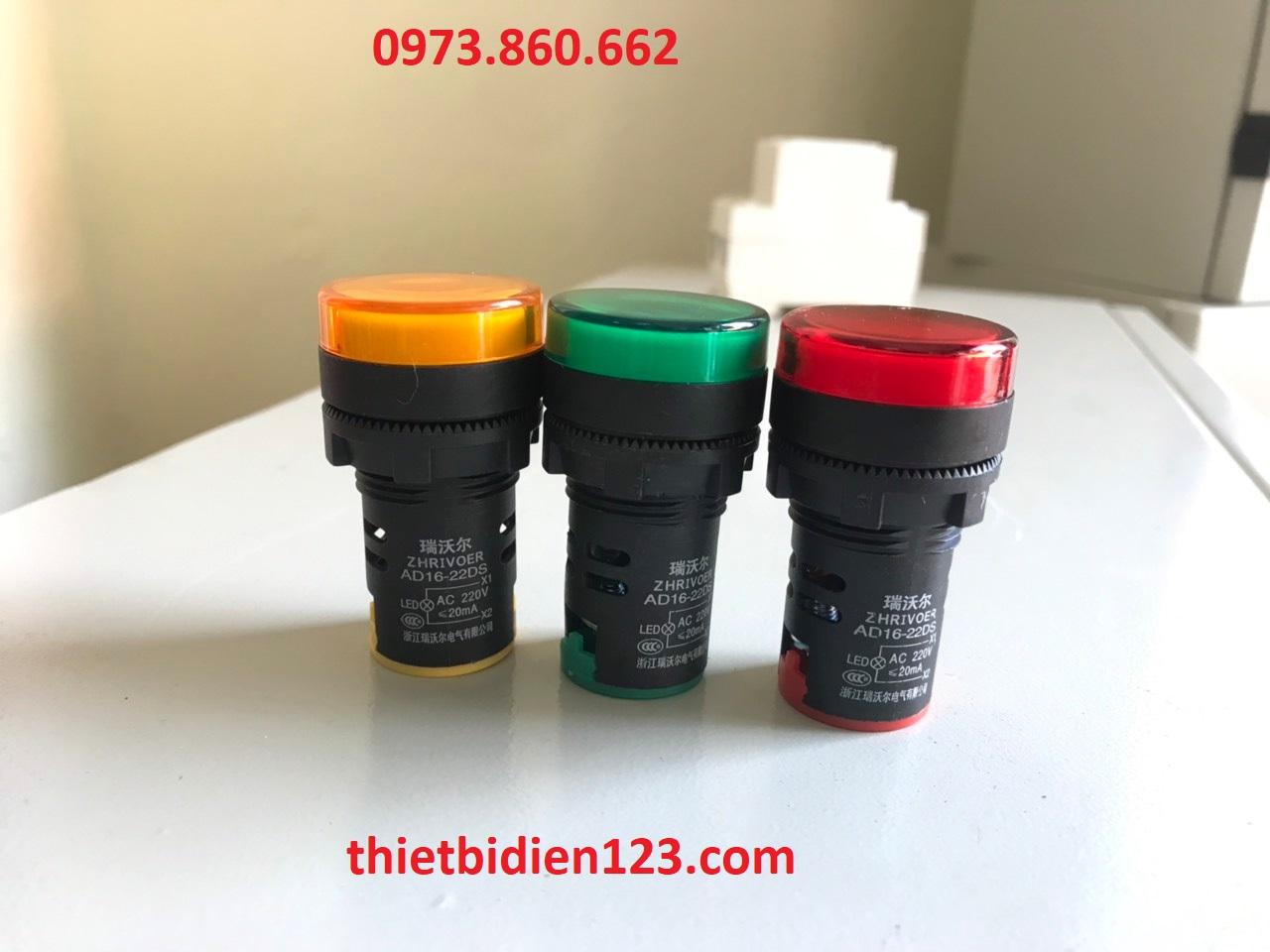 Combo 10 Đèn LED tín hiệu phi 22mm, Đèn báo pha vàng xanh đỏ lắp tủ điện