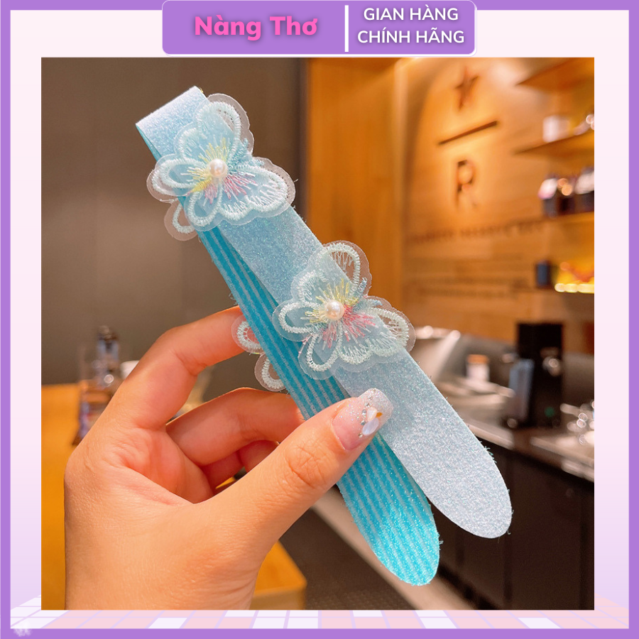 Bờm cài tóc dán dính hoa và nơ cho bé siêu đáng yêu