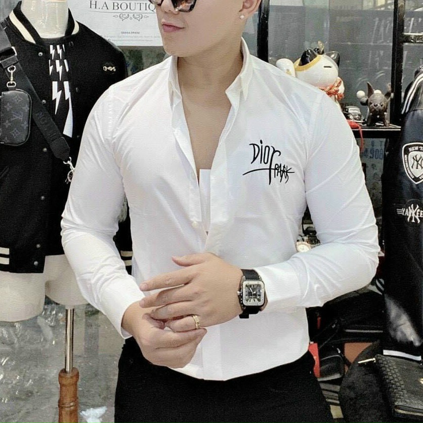 Áo sơ mi nam trắng trơn phối logo DIOR cực đẹp chuẩn thời trang 2022 hàng shop