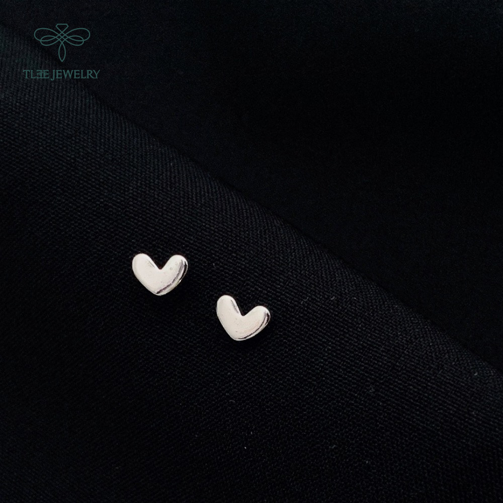 Khuyên tai bạc nữ TLEE tim dẹt mini basic xinh xắn TleeJewelry B0178
