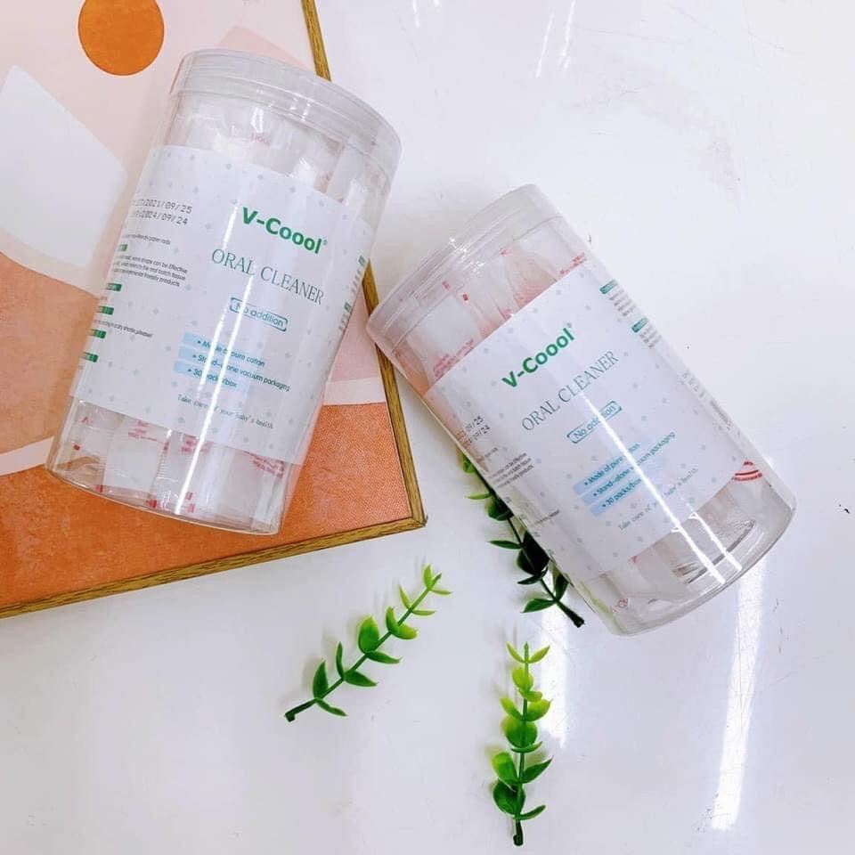 Gạc rơ lưỡi vệ sinh răng miệng cho bé Vcoool( Hộp 30 gói tiệt trùng)