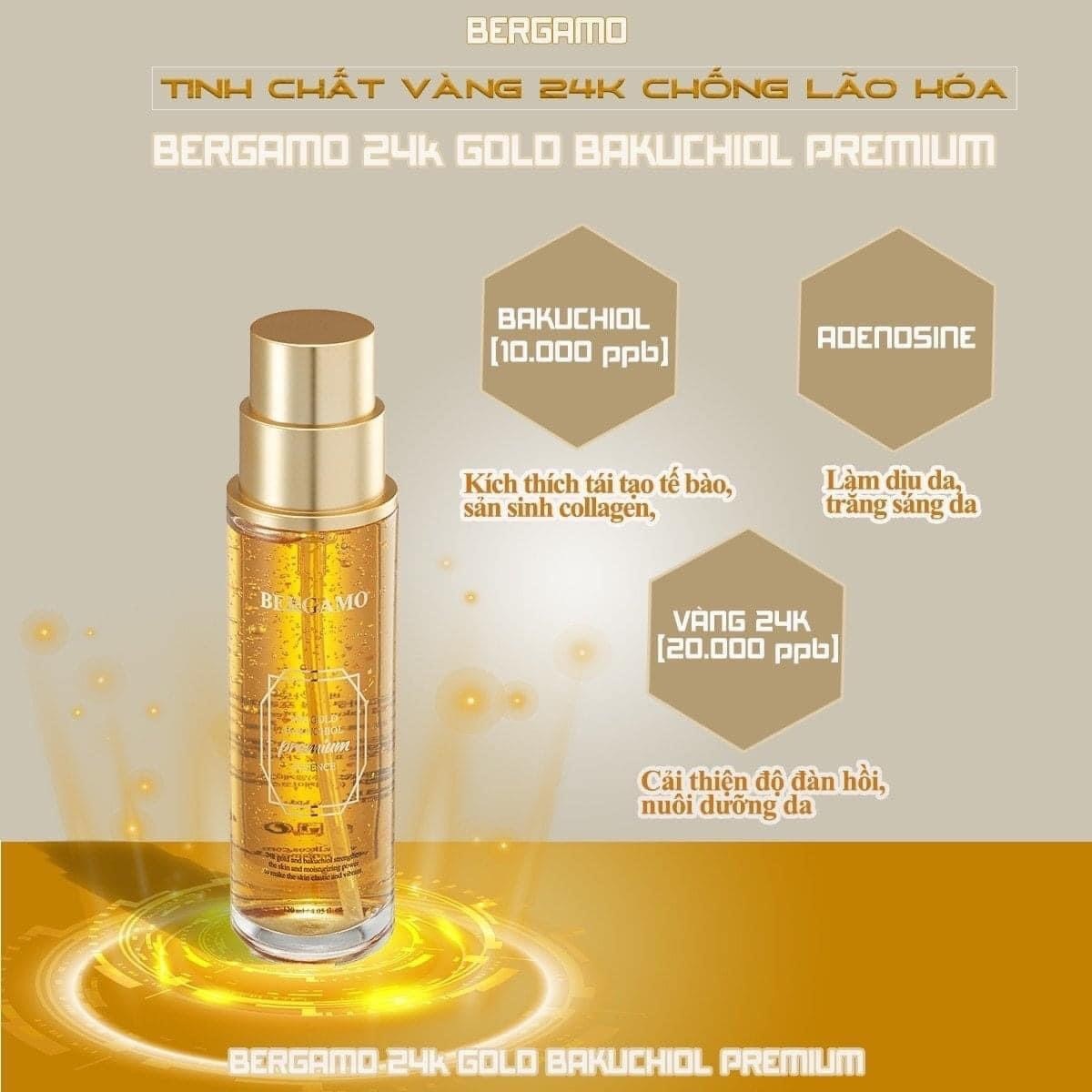 Tinh Chất Vàng 24K Giúp Nâng Cơ, Chống Lão Hóa Bergamo 24K Gold Bakuchiol Premium Essence 120ml