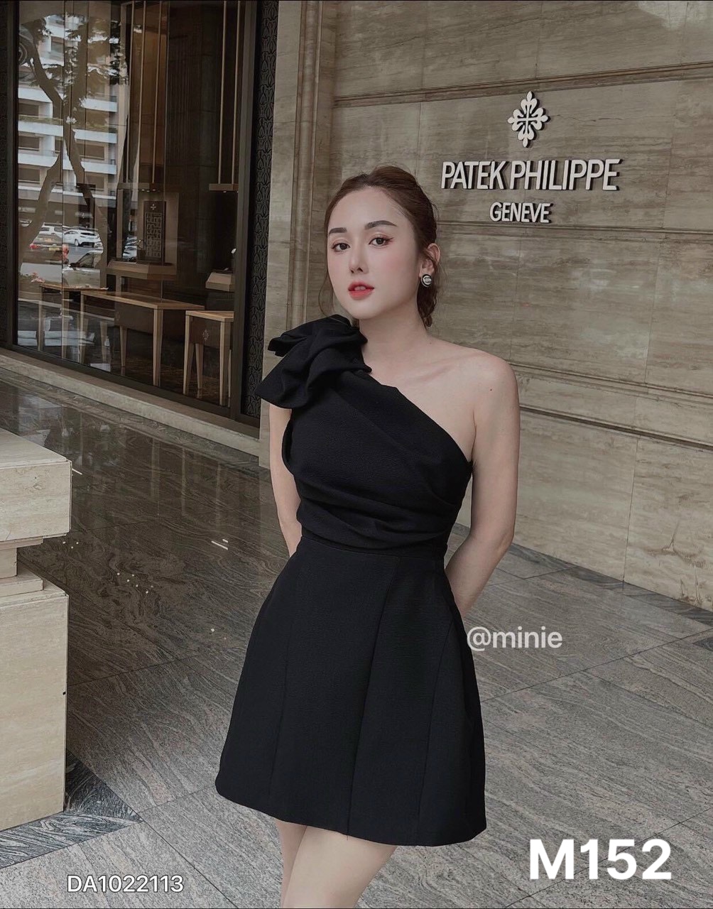 Đầm lệch vai nơ chất liệu thun umi M152
