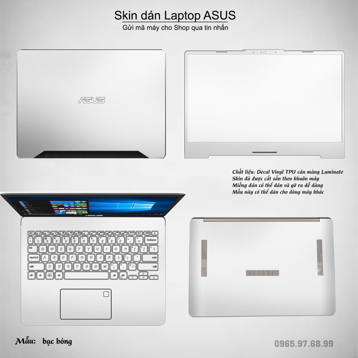 Decal Skin dán Laptop Asus mẫu Aluminum Chrome bạc bóng (inbox mã máy cho shop)