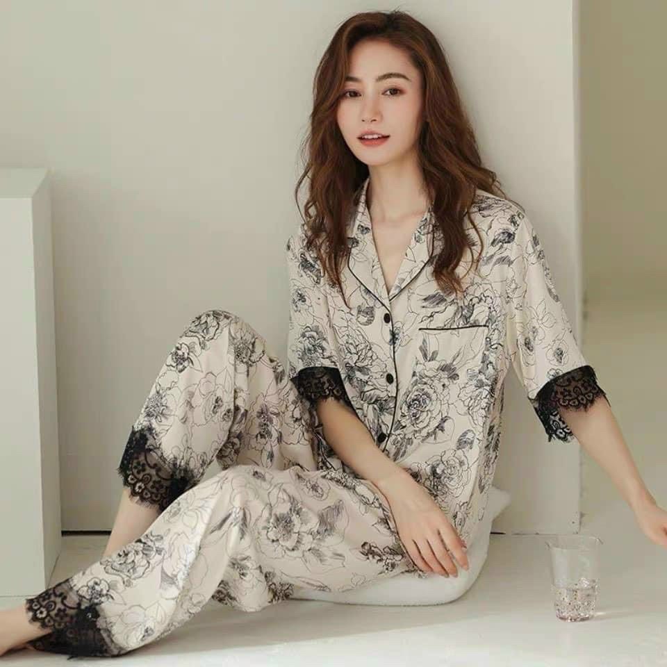 Bộ Pyjama lụa xước ánh kim cao cấp (free size: 45kg đến 60kg) HÀNG THIẾT KẾ MỚI.