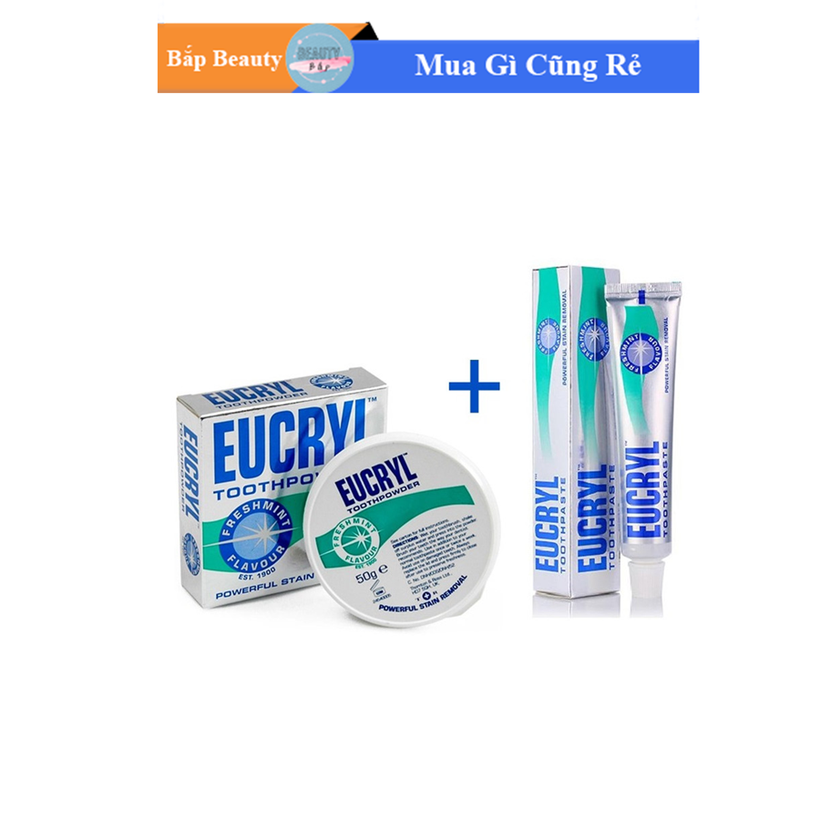Combo Kem đánh răng và bột làm trắng răng Eucryl của Anh Quốc
