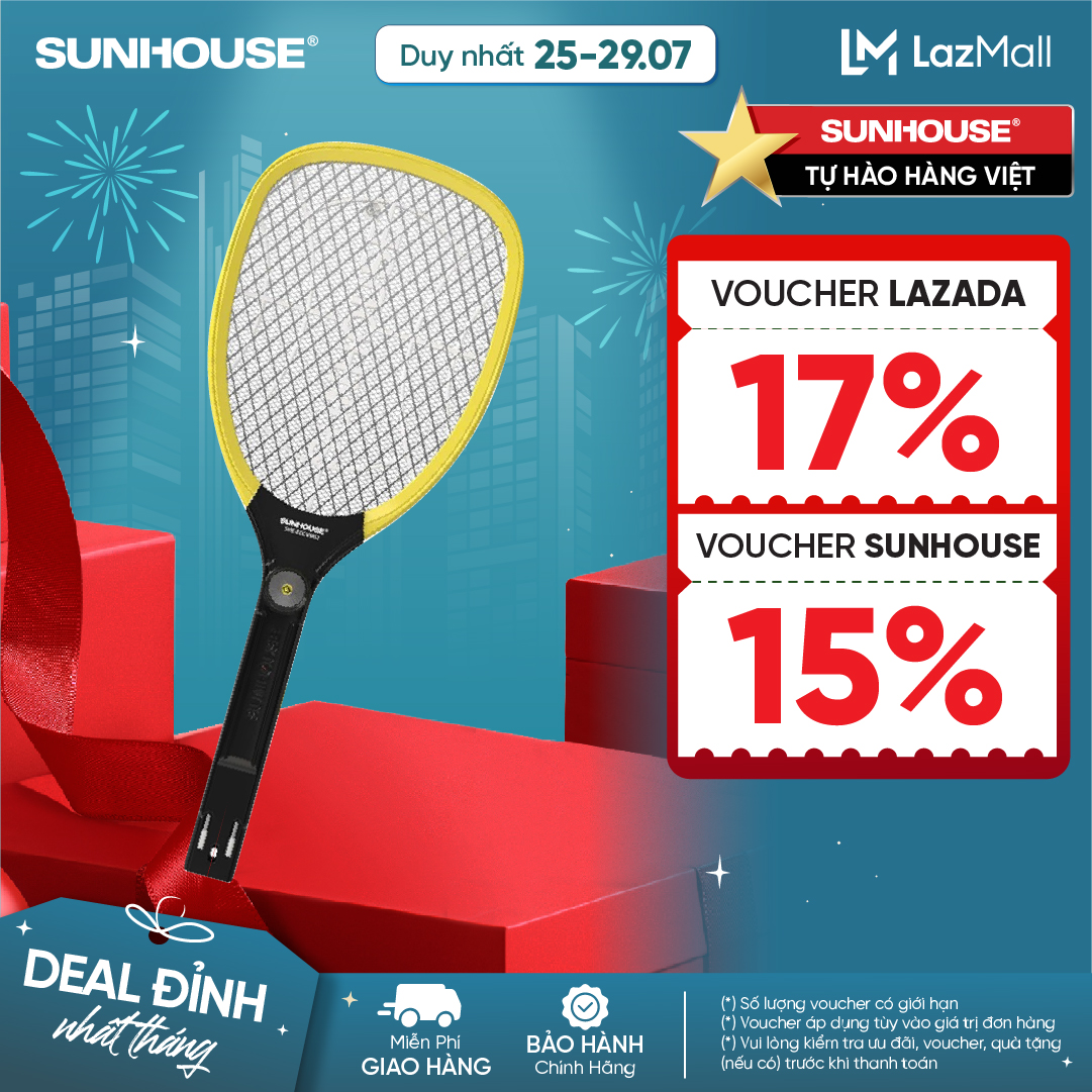 Sunhouse Mosquito Racket She-Eecvm12 - 3-Layer Electric Net - Effective Mosquito Killer - Genuine Sunhouse Product
