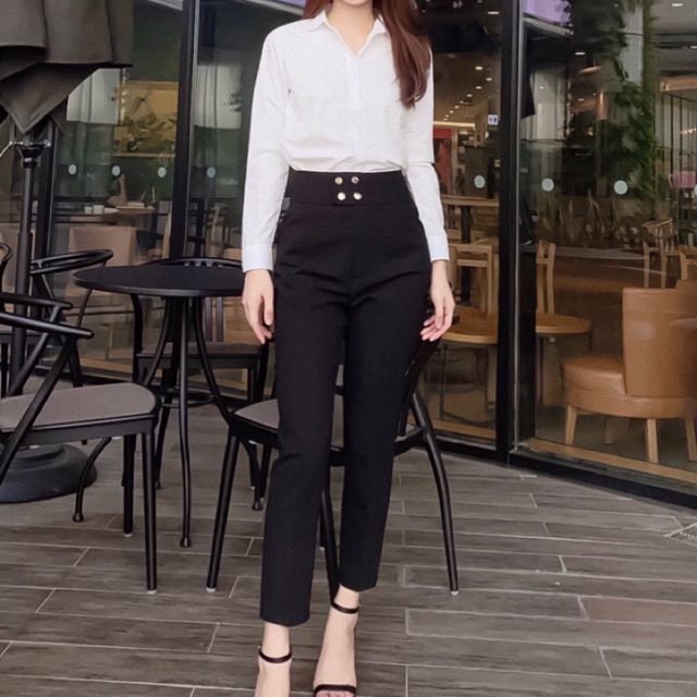 Quần baggy nữ 4 cúc bấm