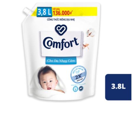 Nước Xả Vải Em Bé Comfort Cho Da Nhạy Cảm Túi 3.8L Với công thức riêng dịu