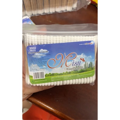Tăm Bông  Cán Gỗ MiSu Túi 100 cây/200 cây