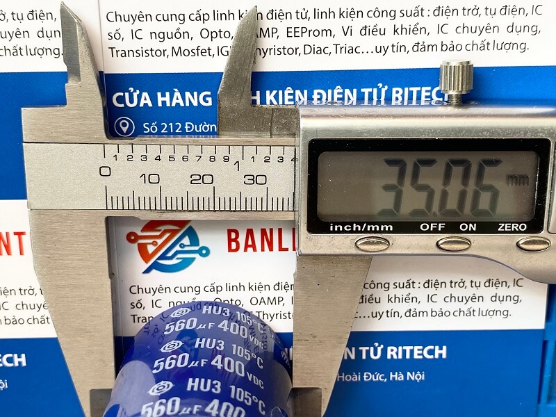Tụ hóa 560uF 400V kích thước 35x50mm 105 độ (tháo máy)