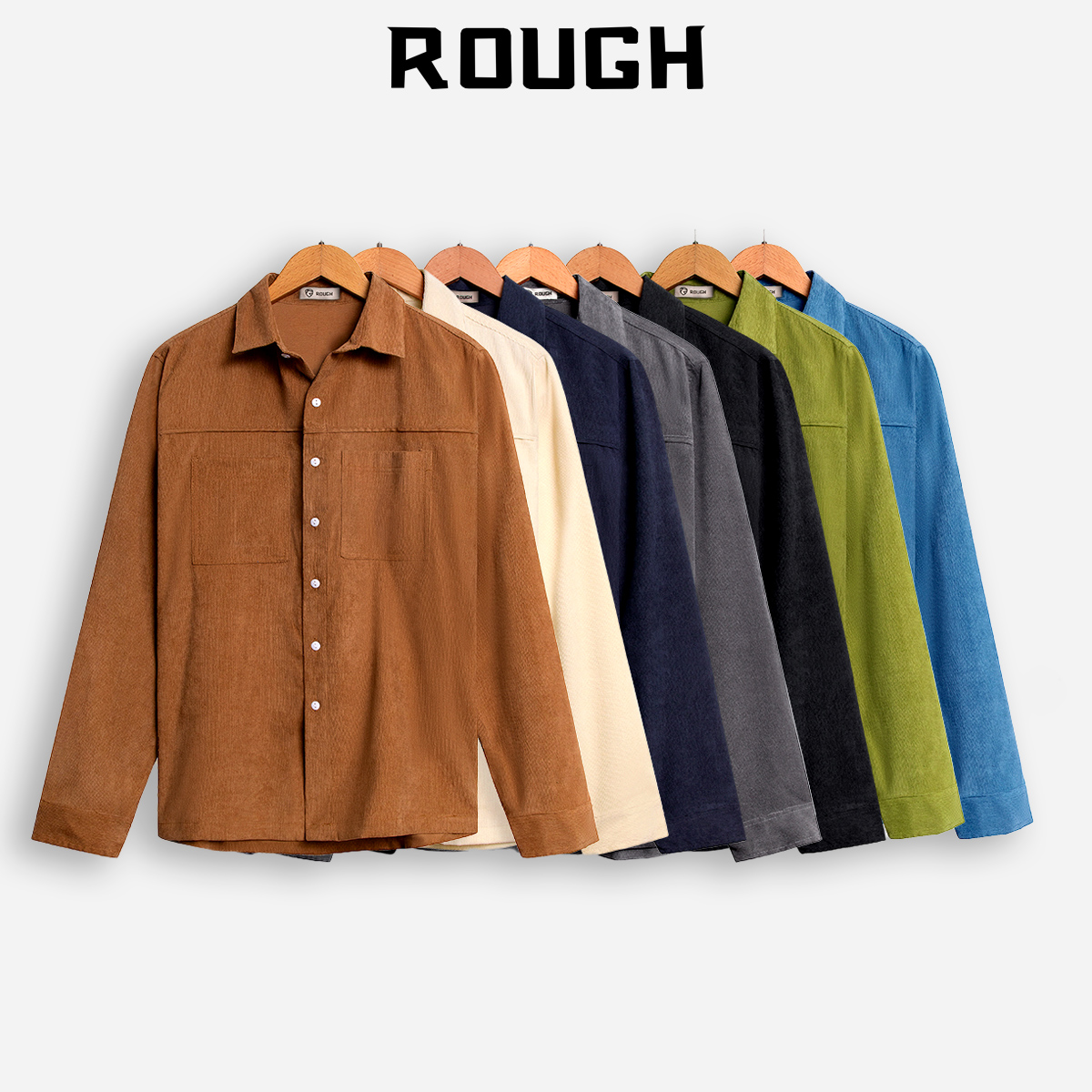 Áo Sơ Mi Dài Tay Nhung Tăm ROUGH, Cổ Bẻ Form Suông Basic AS05