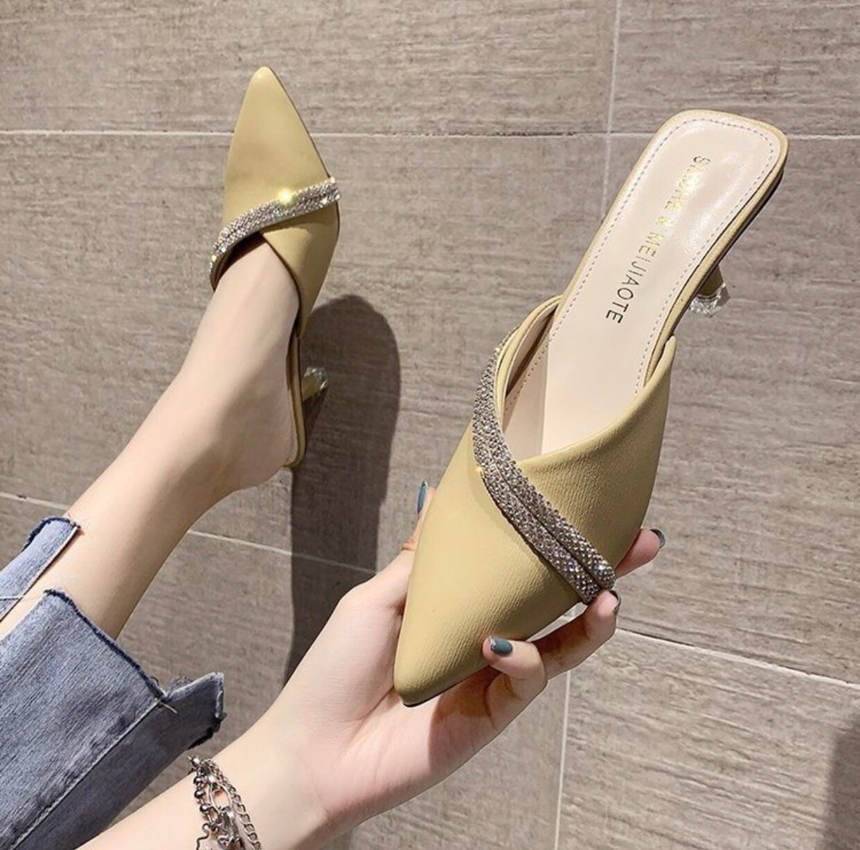 Sục da💖FREESHIP💖 giày cao gót mũi nhọn 5cm