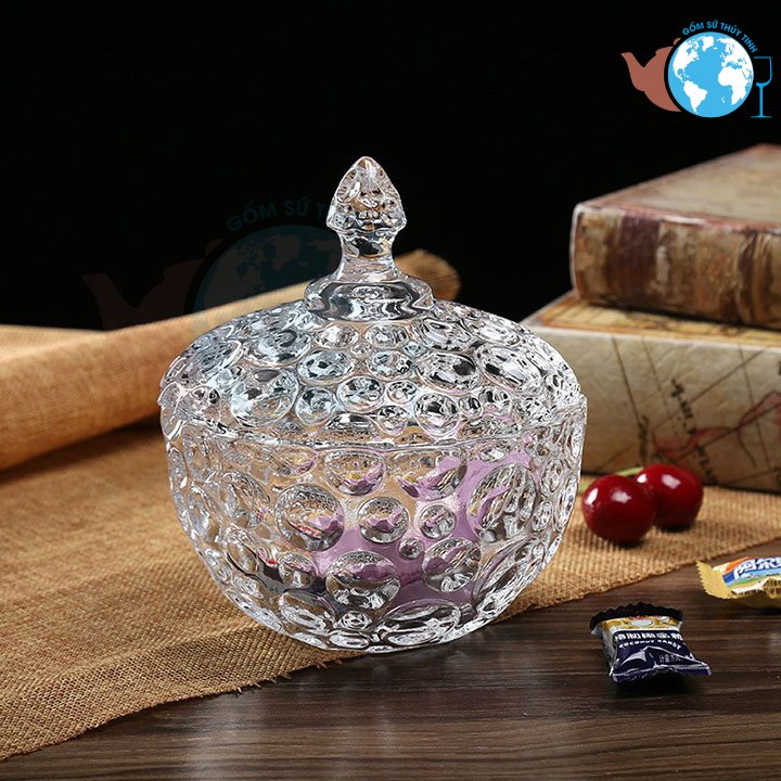 [HCM]COMBO 2 thố mứt thủy tinh kiểu dáng chấm bi trắng 2032-5 thủy tinh cao cấp đựng mứt thố đựng hạt dưa