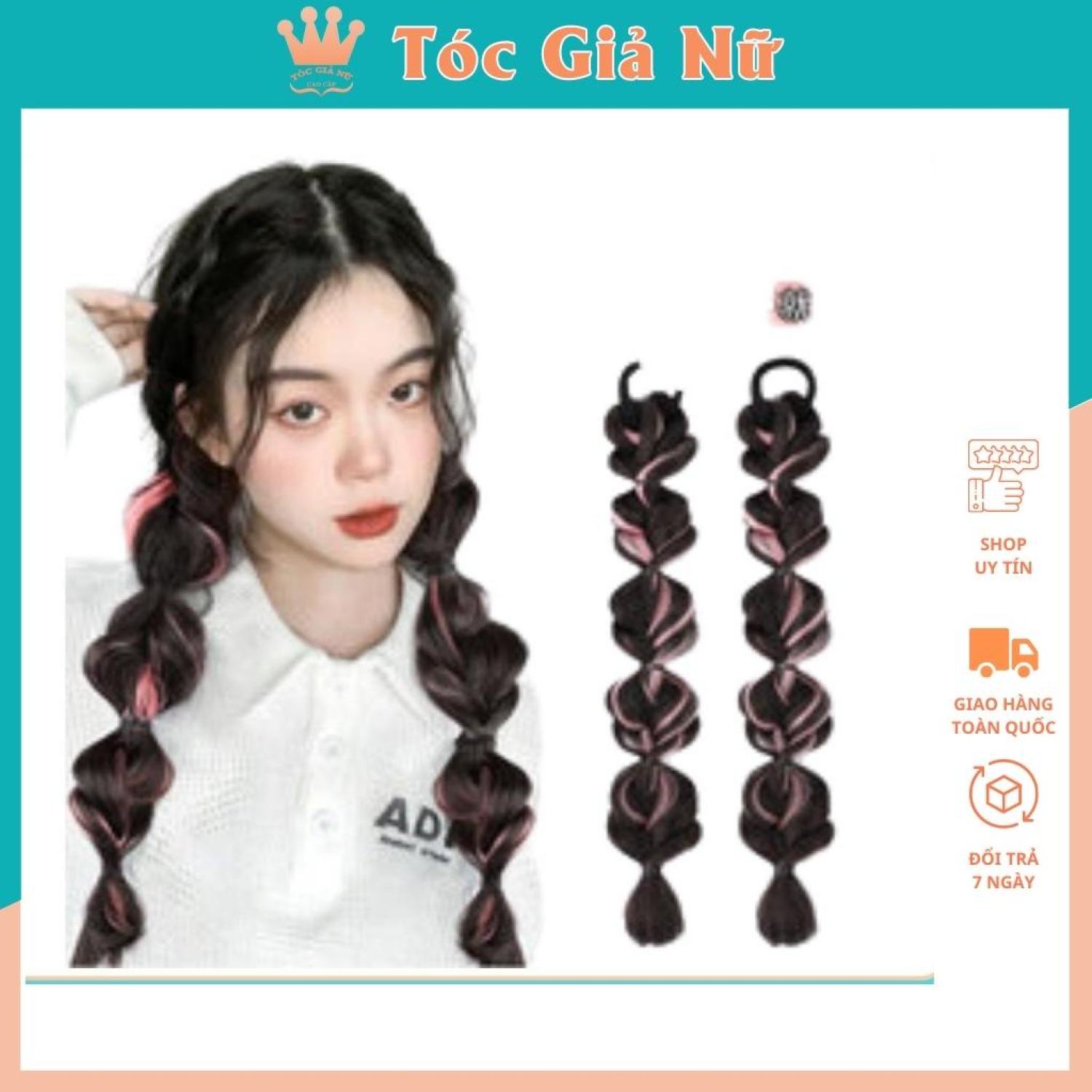 Tóc giả cột thắt bính to loại 25cm mã 007