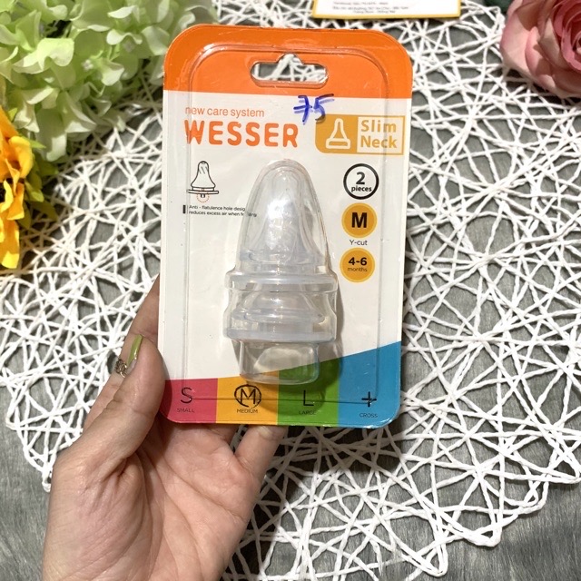 Núm vú WESSER cổ rộng/cổ hẹp đủ size cho bé yêu ( vỉ 2 cái )