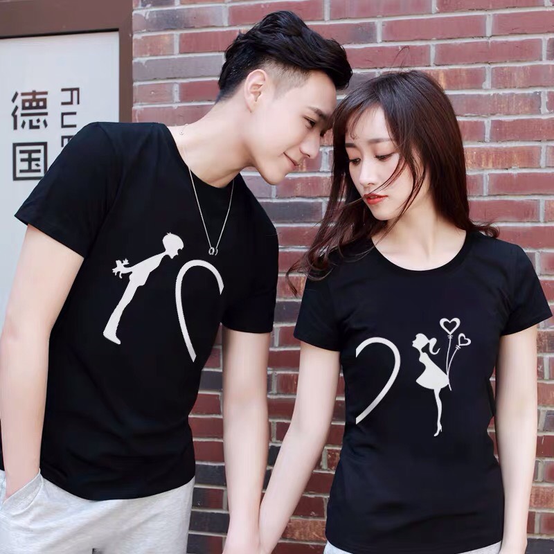 ÁO thun đôi màu đen ghép tim áo đôi nam nữ, áo cặp nam nữ