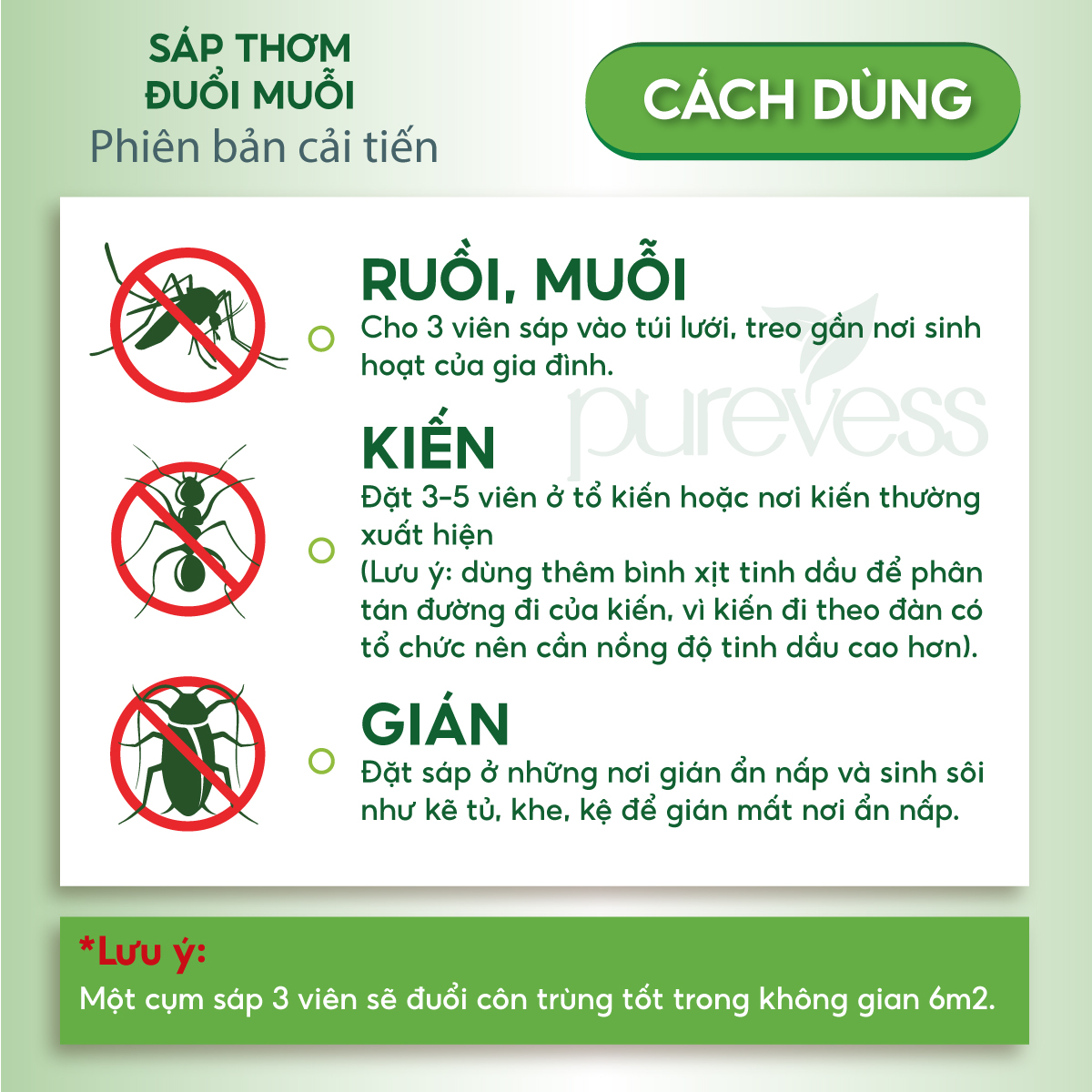 Sáp thơm đuổi muỗi, đuổi côn trùng, kiến gián Purevess