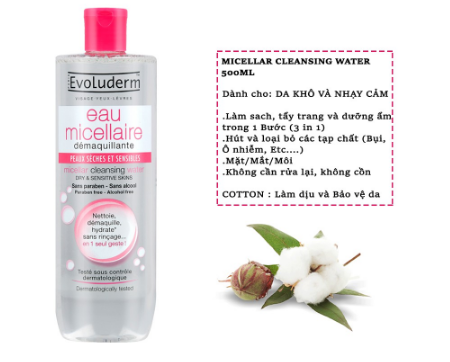 Nước Tẩy Trang 500ml Evoluderm Eau Micellaire